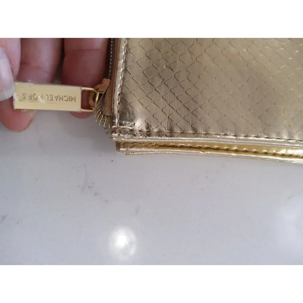 Michael Kors travel bag/ makeup bag faux snakeskin Gold Regal Chic Glam